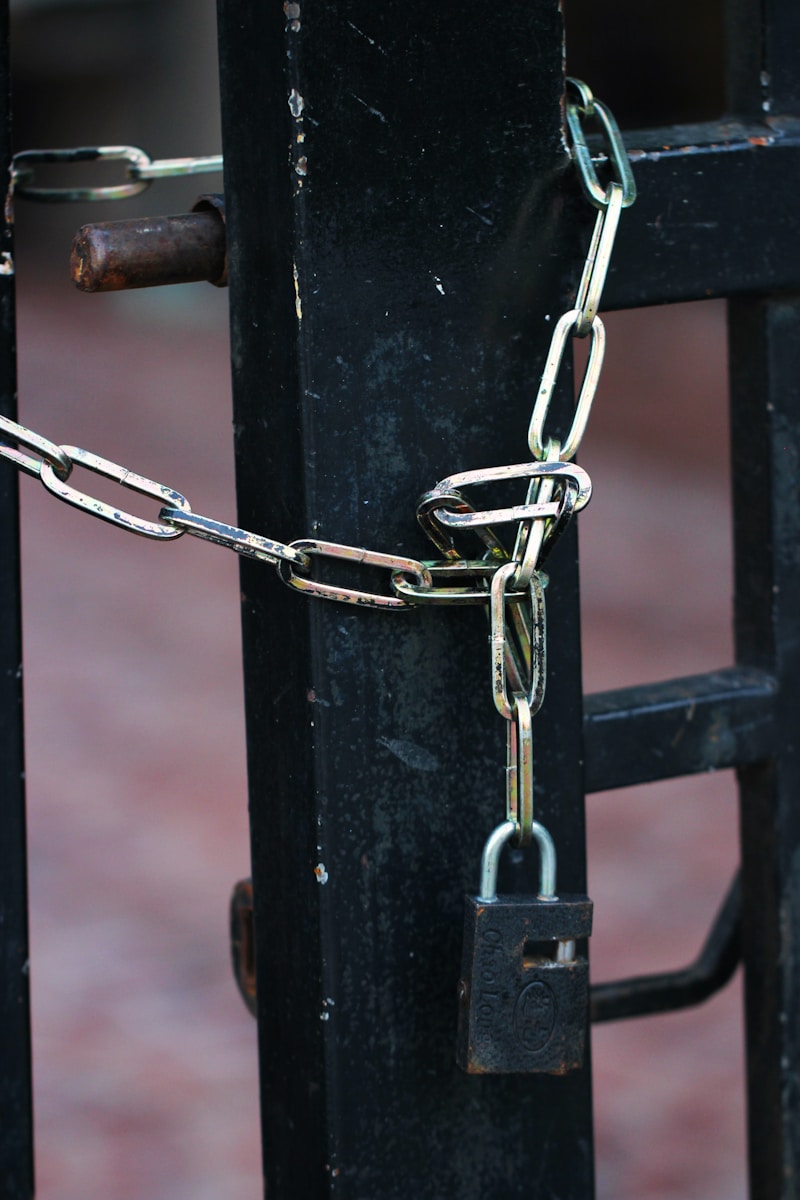 silver chain on black metal fence